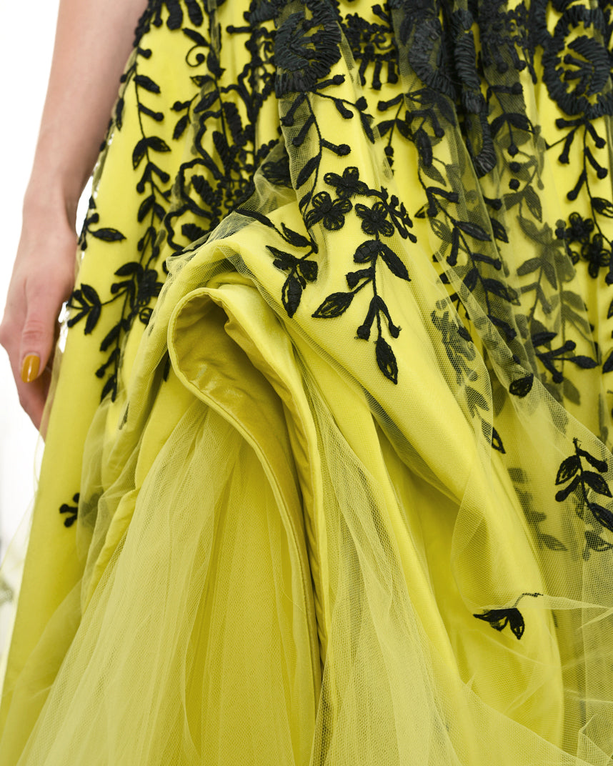 Oscar de la Renta Spring 2014 Runway Chartreuse Yellow Tulle Gown - 4