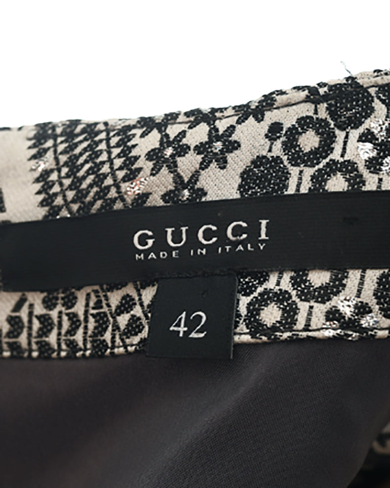 Gucci Silver and Grey Brocade Shift Dress - 4