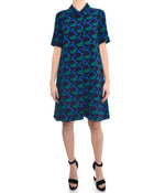 Marc Jacobs Collection Blue Green Teal Graphic Op Art Shift Dress - 6 / 8