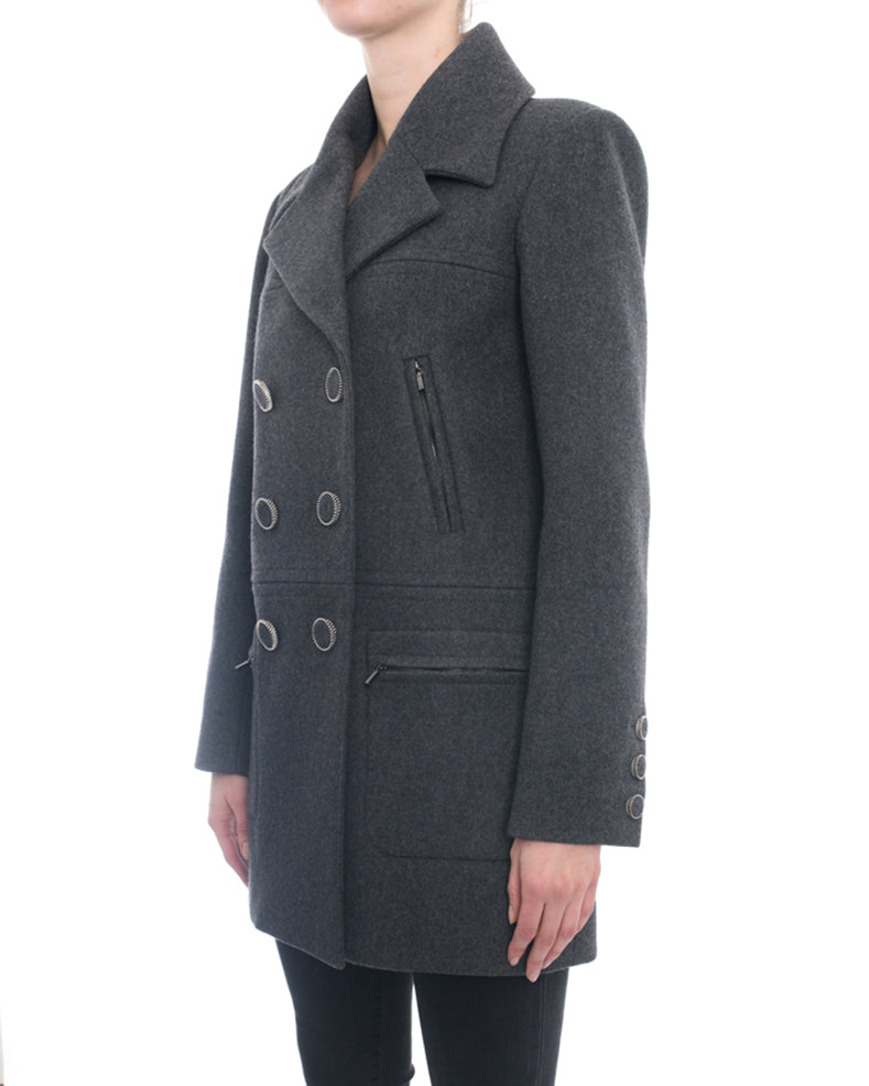 Chanel 16K Grey Wool Coat with Covered Buttons - 6