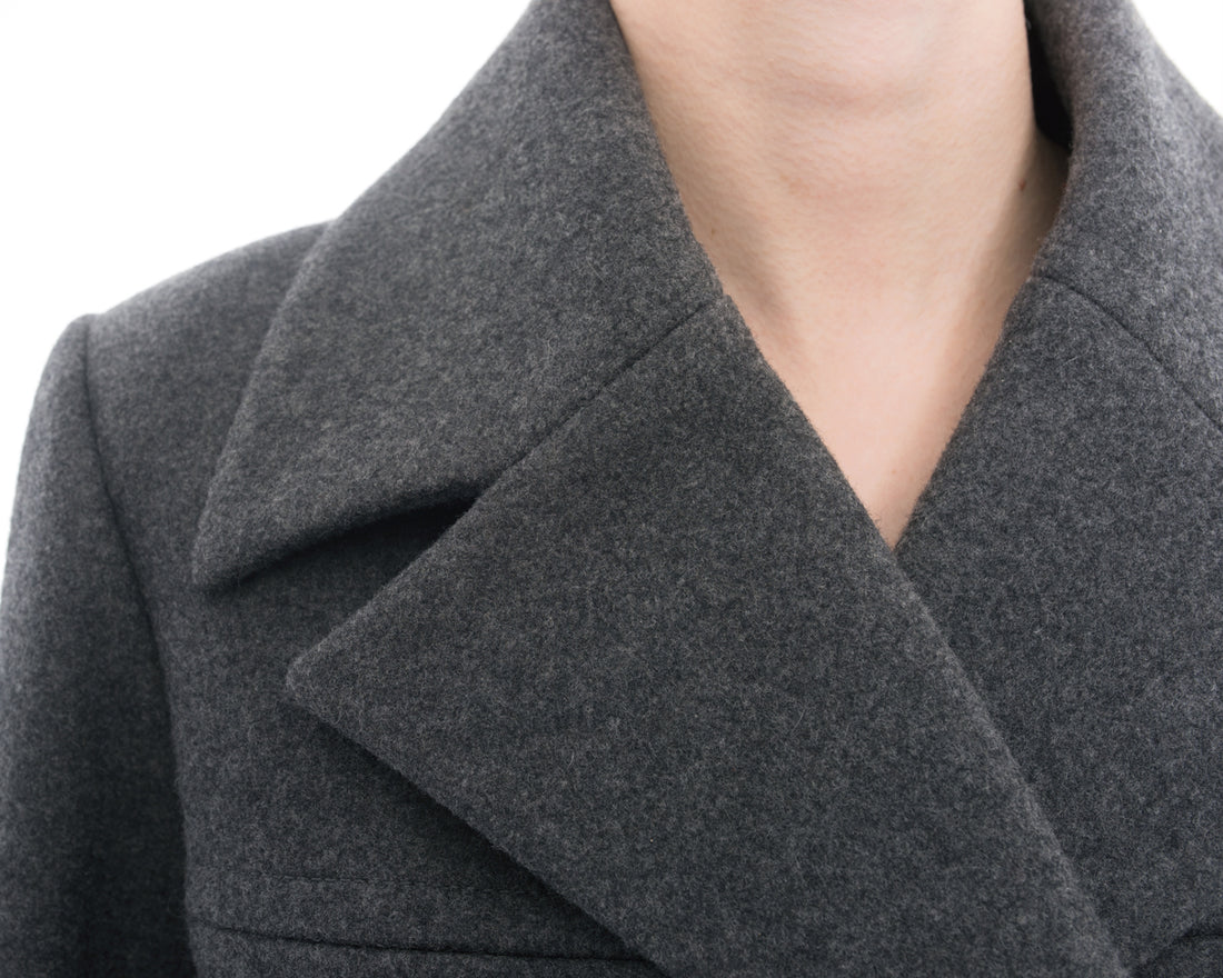Chanel 16K Grey Wool Coat with Covered Buttons - 6