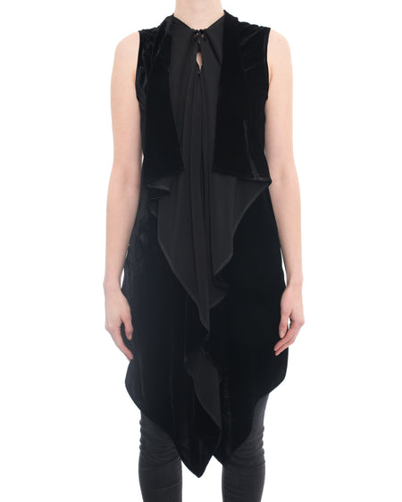 Rick Owens Black Velvet Sleeveless Ruffle Vest - S