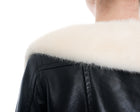 D Squared Black Leather Jewelled Button Crop Jacket with Mink Collar - 2