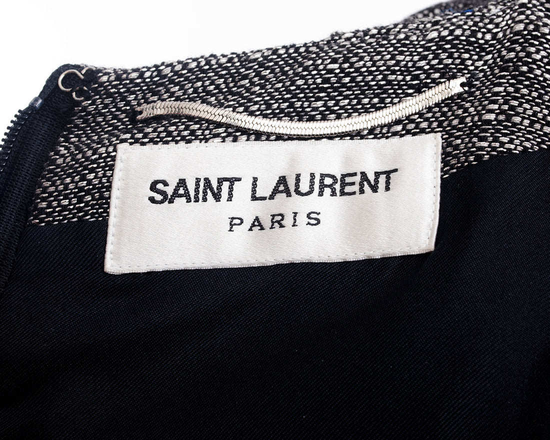 Saint Laurent Pewter Metallic Shift Dress with Sequin Inset - 8