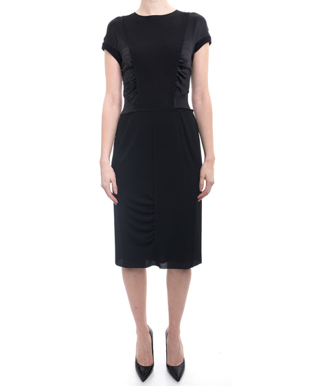 Nina Ricci Black Fitted Jersey Dress with Satin Inset - 10