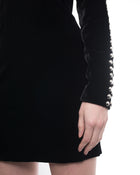  Balmain Black Velvet Stretch Mini Dress with Silver Studs - 10