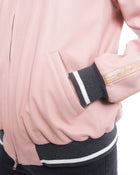 Brunello Cucinelli Pink Lambskin Leather Bomber Jacket with Gold Stripe - 6