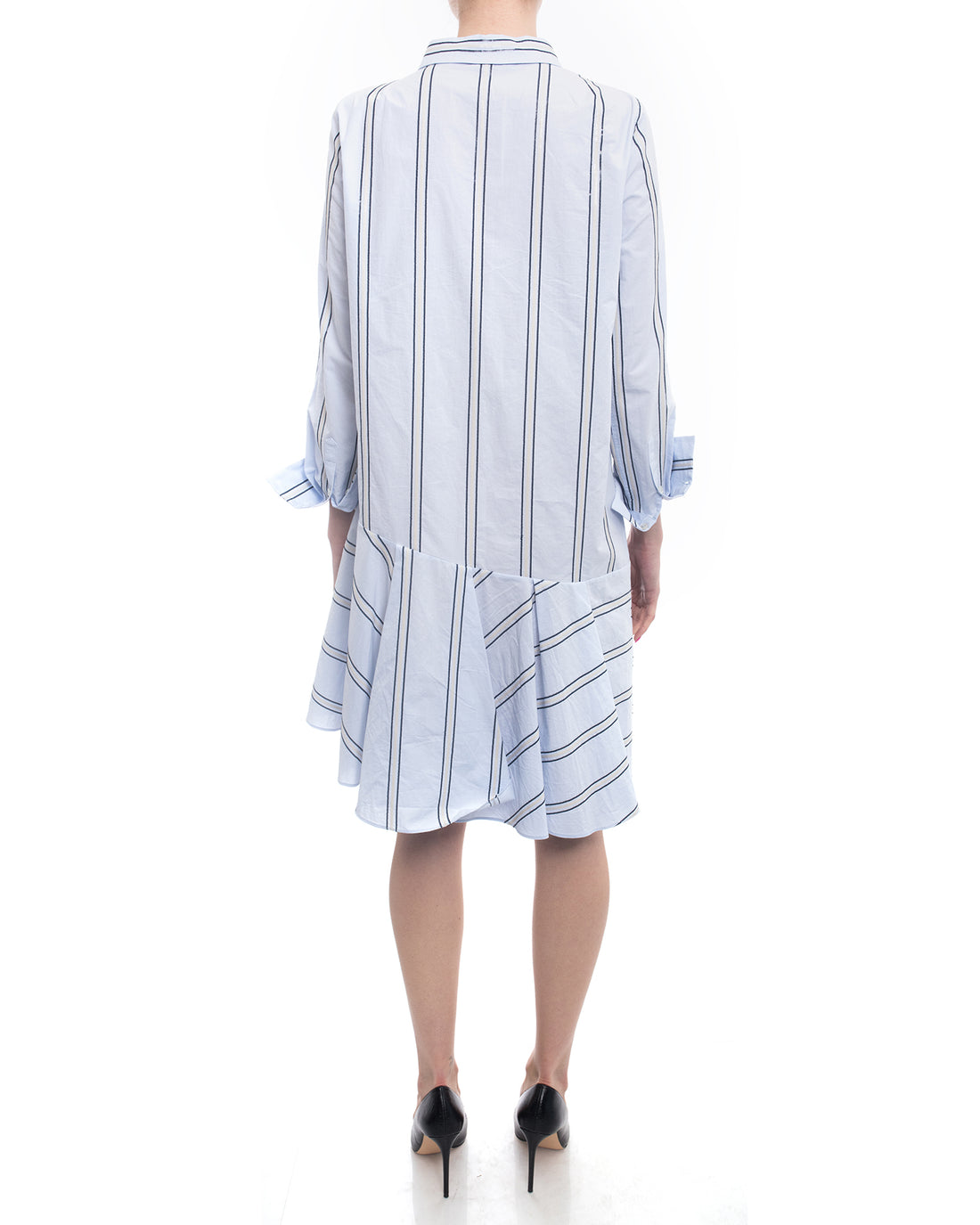 Brunello Cucinelli Light Blue Cotton Striped Shirt Dress - 8