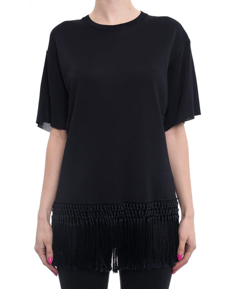 Valentino Navy Knit Short sleeve Top with Fringe Hem - 8
