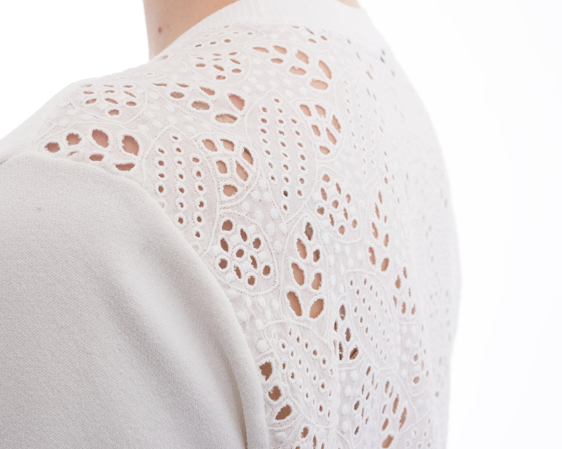 Valentino White Knit Short Sleeve Top with Eyelet Lace Back - M