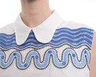 Peter Pilotto Pallas White Sleeveless Collared Shirt with Blue Lace - 8