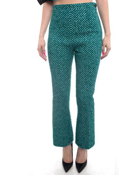 Prada Fall 2015 Runway Green Tweed Wool Chevron Trousers Pants - 6