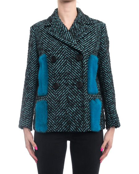 Prada Fall 2015 Runway Blue Tweed Jacket with Mink Fur Trim - M