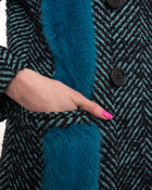 Prada Fall 2015 Runway Blue Tweed Jacket with Mink Fur Trim - M