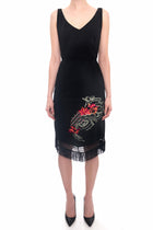 Kenzo Jungle Vintage Black Fringed Dress with Embroidery - XS