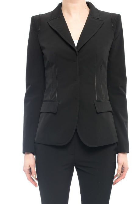 Prada Microfibre Nylon Fitted Black Jacket with Leather Piping - 2