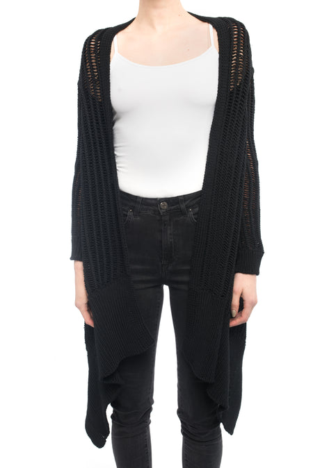 Rick Owens Cyclops SS16 Black Loose Knit Wrap Cardigan - S