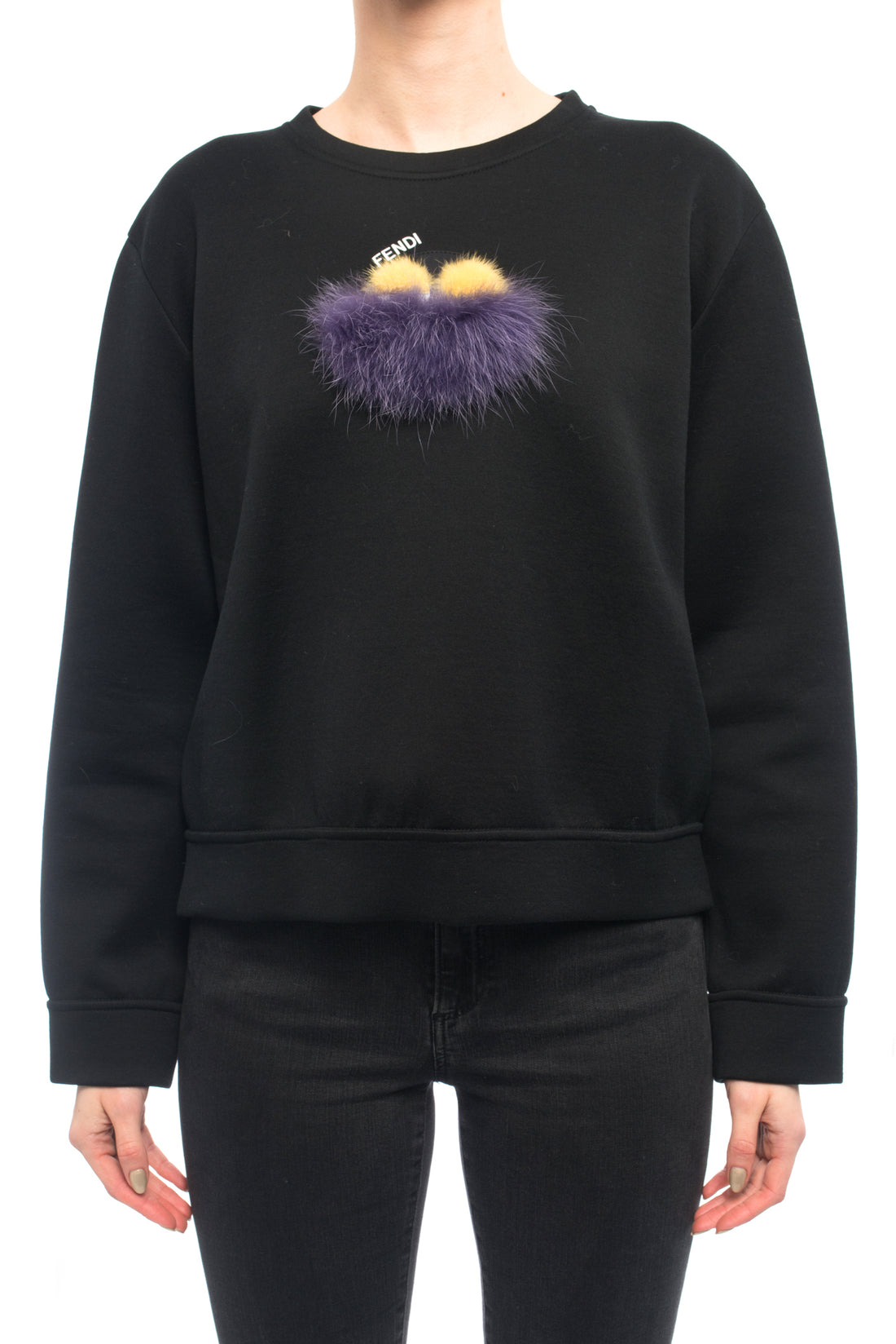 Fendi Black Yellow Purple Knit Monster Bag Bug Fur Eyes Sweatshirt