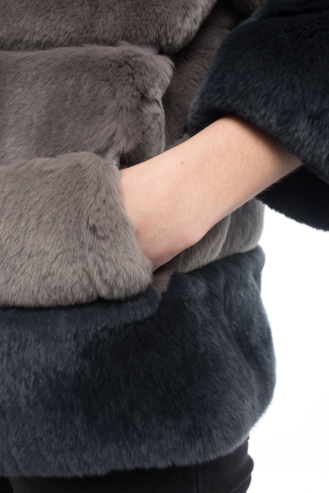 Lysa Lash Grey 2-Tone Sheared Rex Rabbit Fur Jacket - 6