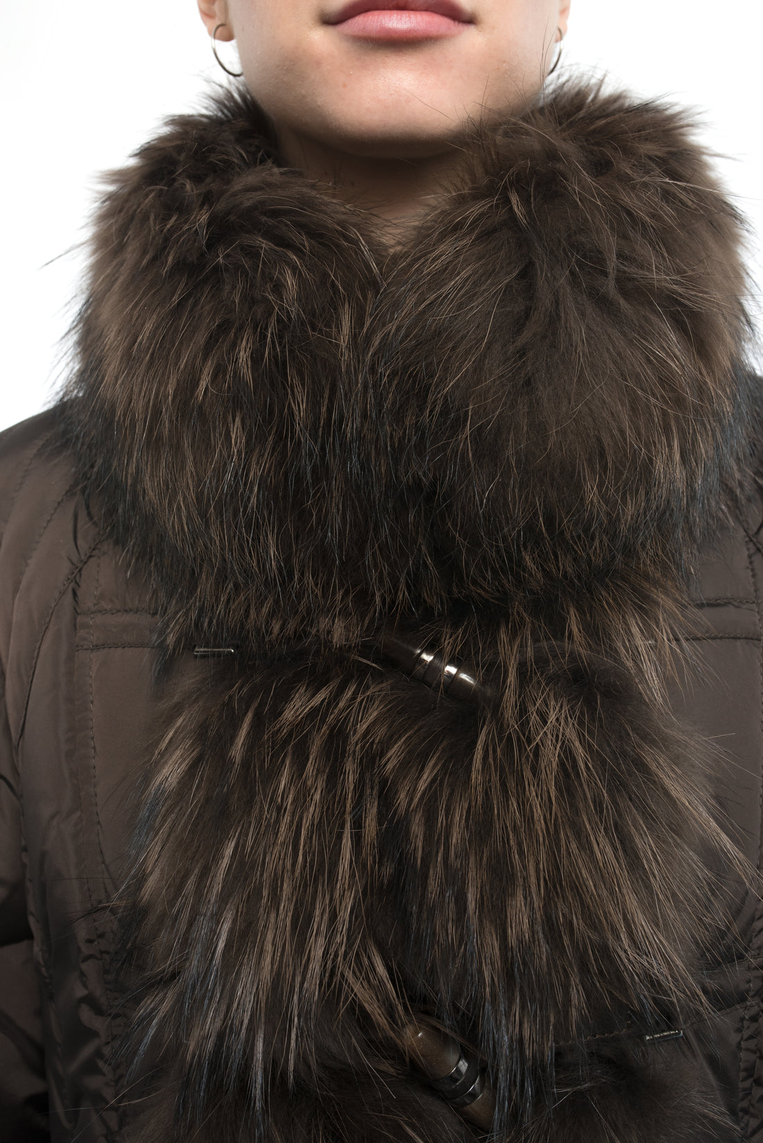 Moncler Gillon Brown Fox Fur Trim Puffer Coat - S