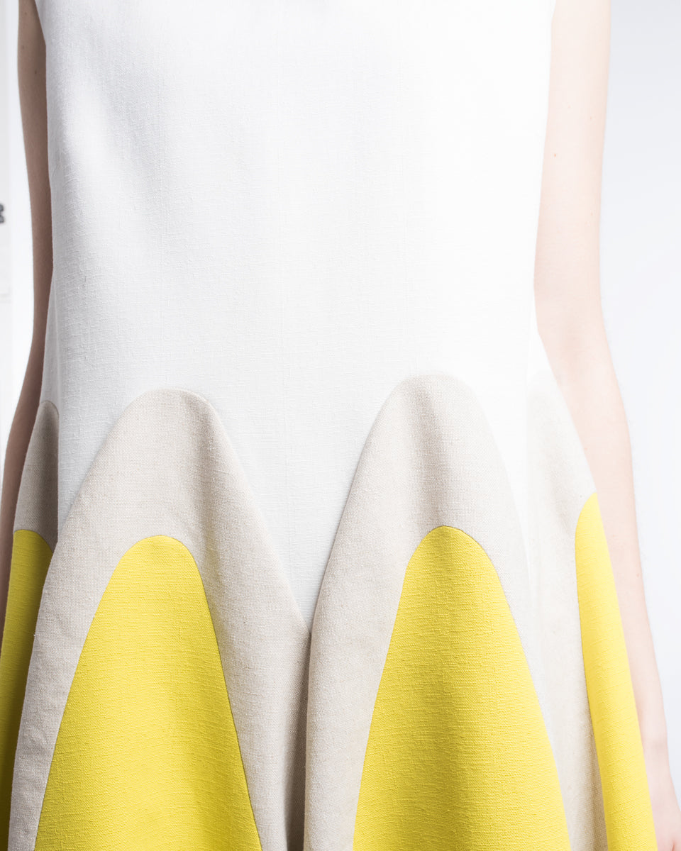 Delpozo Resort 2017 Yellow and Ivory Linen Color Block Flare Dress - 12