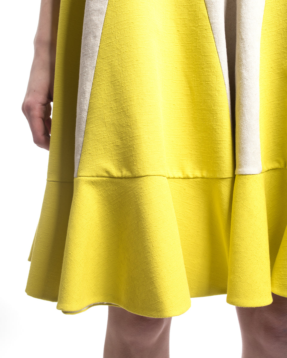 Delpozo Resort 2017 Yellow and Ivory Linen Color Block Flare Dress - 12