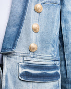 Balmain Denim Jacket with Gold Military Buttons - L / 12