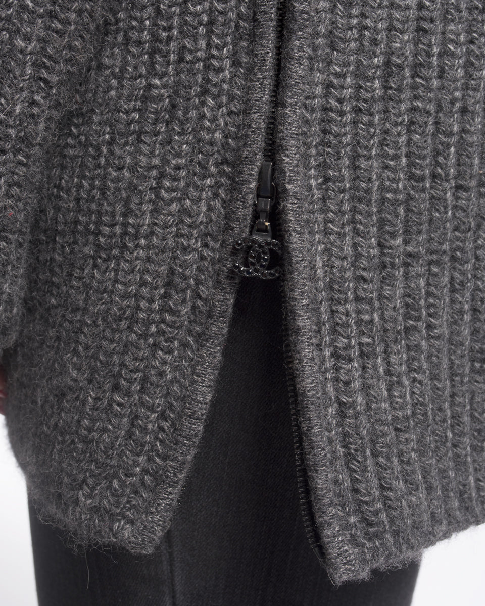 Chanel 03A Chunky Knit Grey Zip Cardigan Sweater Coat