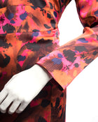 Erdem Fall 2011 Runway Pink Orange Silk Marbled Long Sleeve Wiggle Dress - L