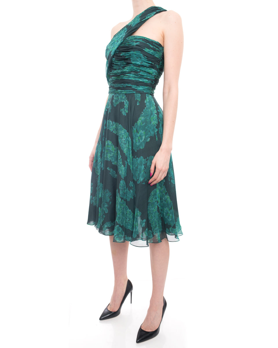 Giambattista Vali Green Silk 1950's Style Cocktail Dress - 2