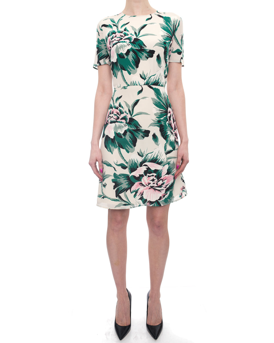 Burberry Green and Pink Silk Floral Print Short Sleeve Dress - 8