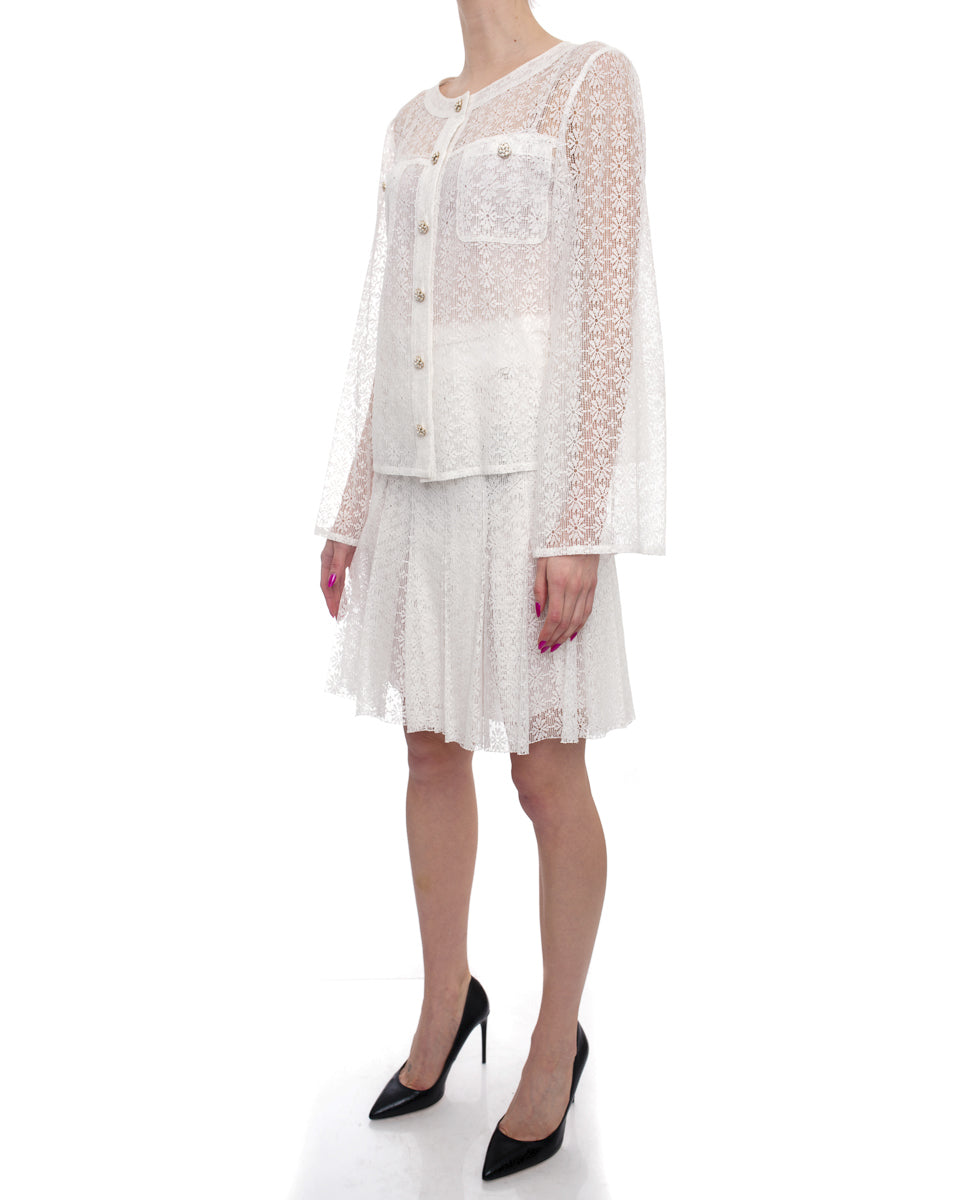 Chanel 2015 Spring Runway White Lace Pleat Skirt Suit - 4/6 – I