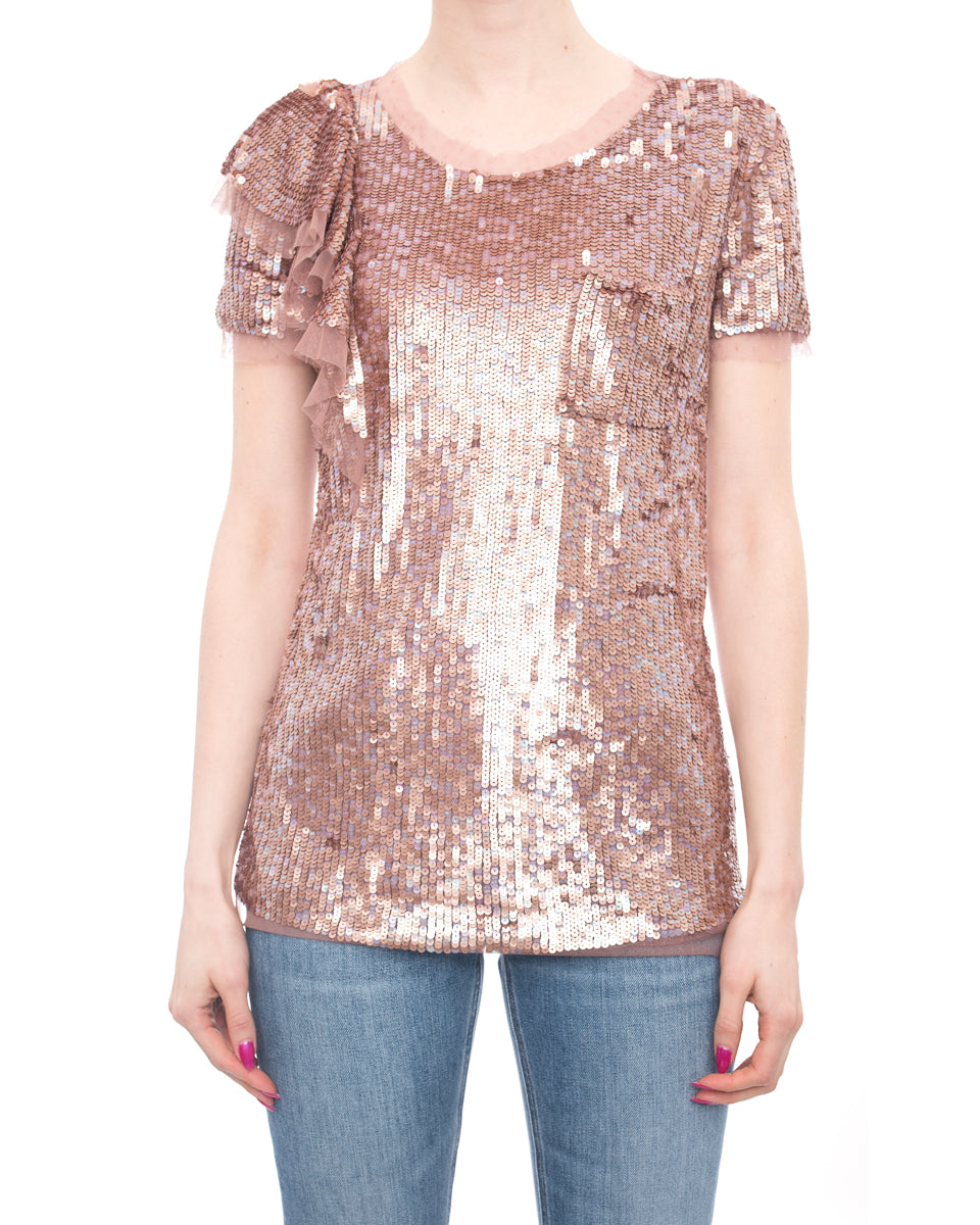 Valentino T-Shirt Couture Pink Rose Sequin Top - 4