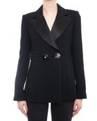 Chanel Black Tweed Jacket with Satin Lapel and Rhinestone CC Jewel Buttons