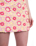 Prada Spring 2012 Pink and Yellow Lace Applique Mini Skirt - 2