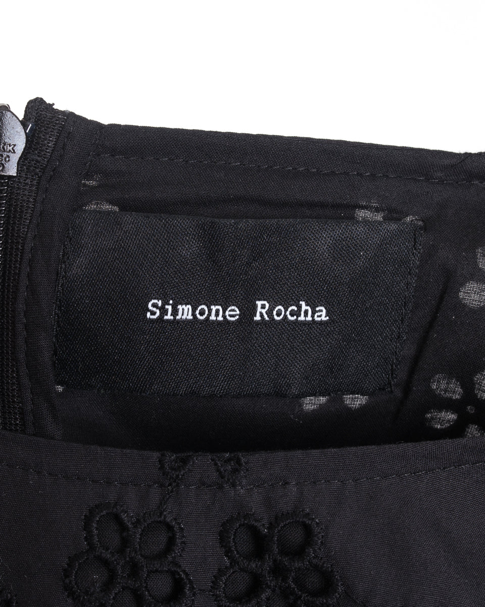 Simone Rocha Black Sleeveless Cotton Eyelet Bustle Dress - 4
