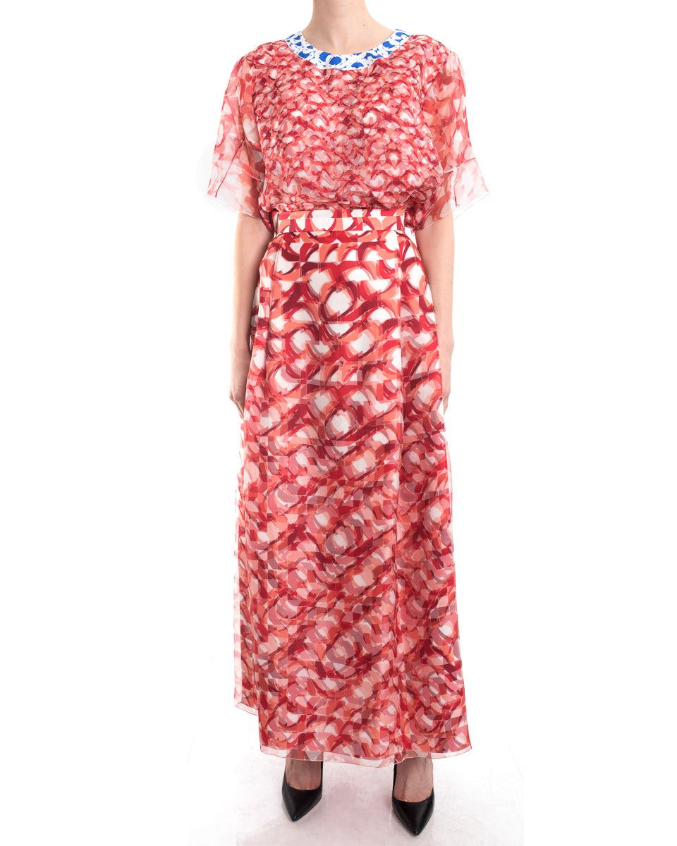 Roksanda Red Sheer Geometric Layered Long Skirt and Top Suit - M