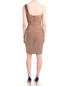 Herve Leger Taupe Bodycon Bandage Beaded 1 Shoulder Dress - XS