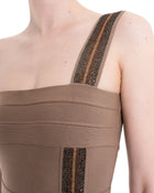 Herve Leger Taupe Bodycon Bandage Beaded 1 Shoulder Dress - XS