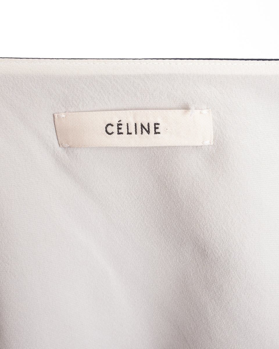 Celine Navy and White Silk Shift Dress with Scarf Sash - 0 / 2