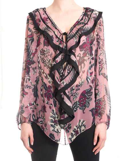Chloe Sheer Purple Boho Lace Up Blouse Top - 6