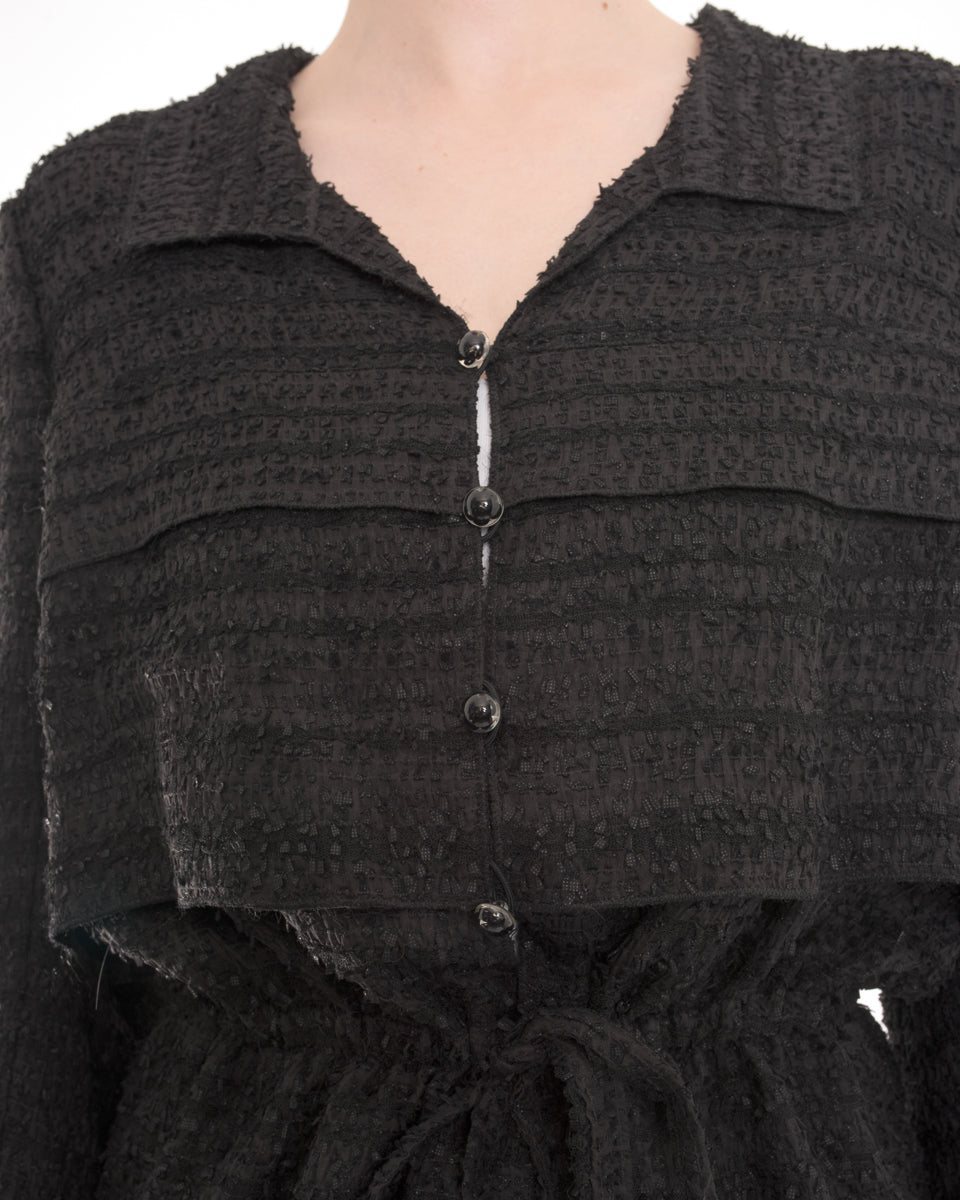 Chanel Black Textured Light Jacket with Drawstring Waist - 38