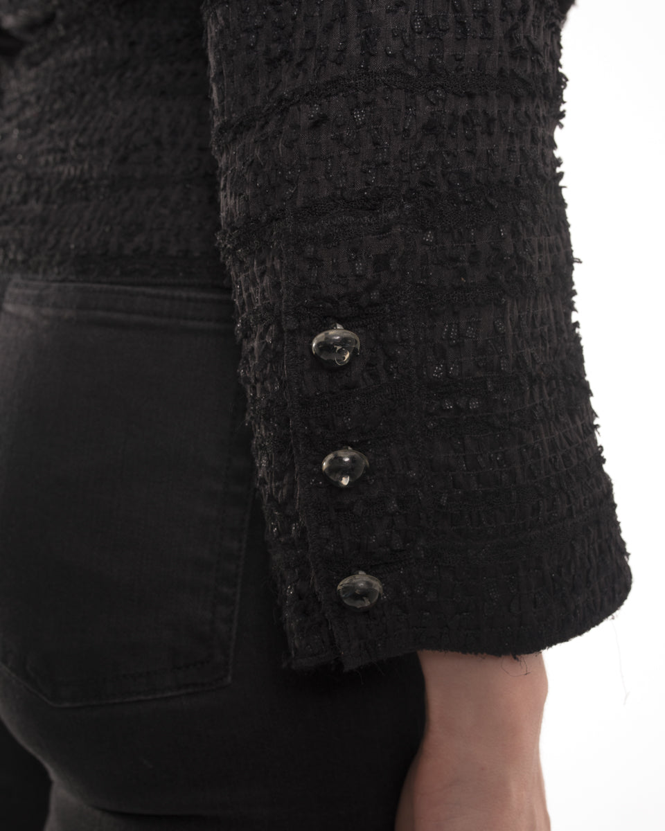 Chanel Black Textured Light Jacket with Drawstring Waist - 38