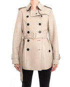 Burberry Beige Leather Short Trench Coat Jacket - 6