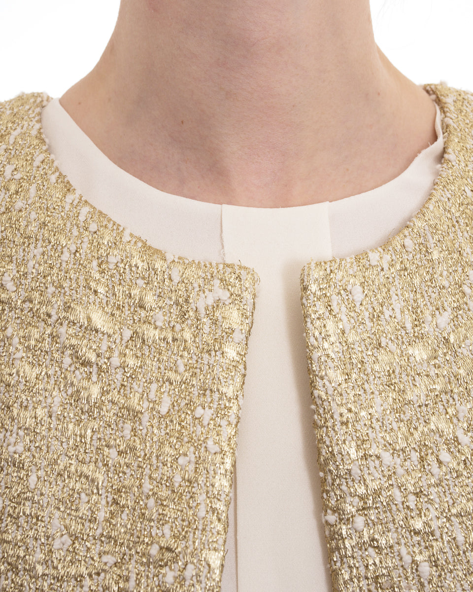 Giambattista Vali Gold Evening Coat and Ivory Silk Dress Set - 4