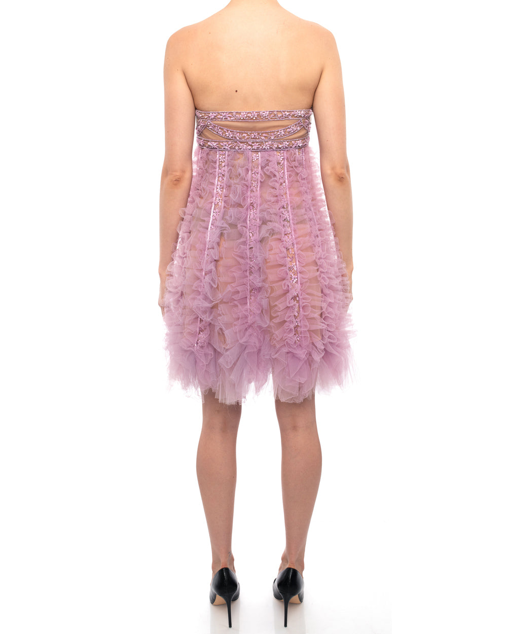 Valentino Purple Strapless Tulle Ruffle Bead Empire Dress - XS