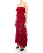 Oscar de la Renta Spring 2016 Red Strapless Lace Gown - 6