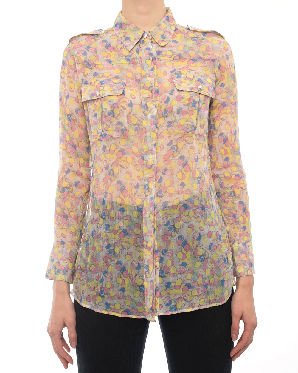 Chanel Resort 2011 Yellow Pink and Blue Sheer CC Shirt - 36 / 4