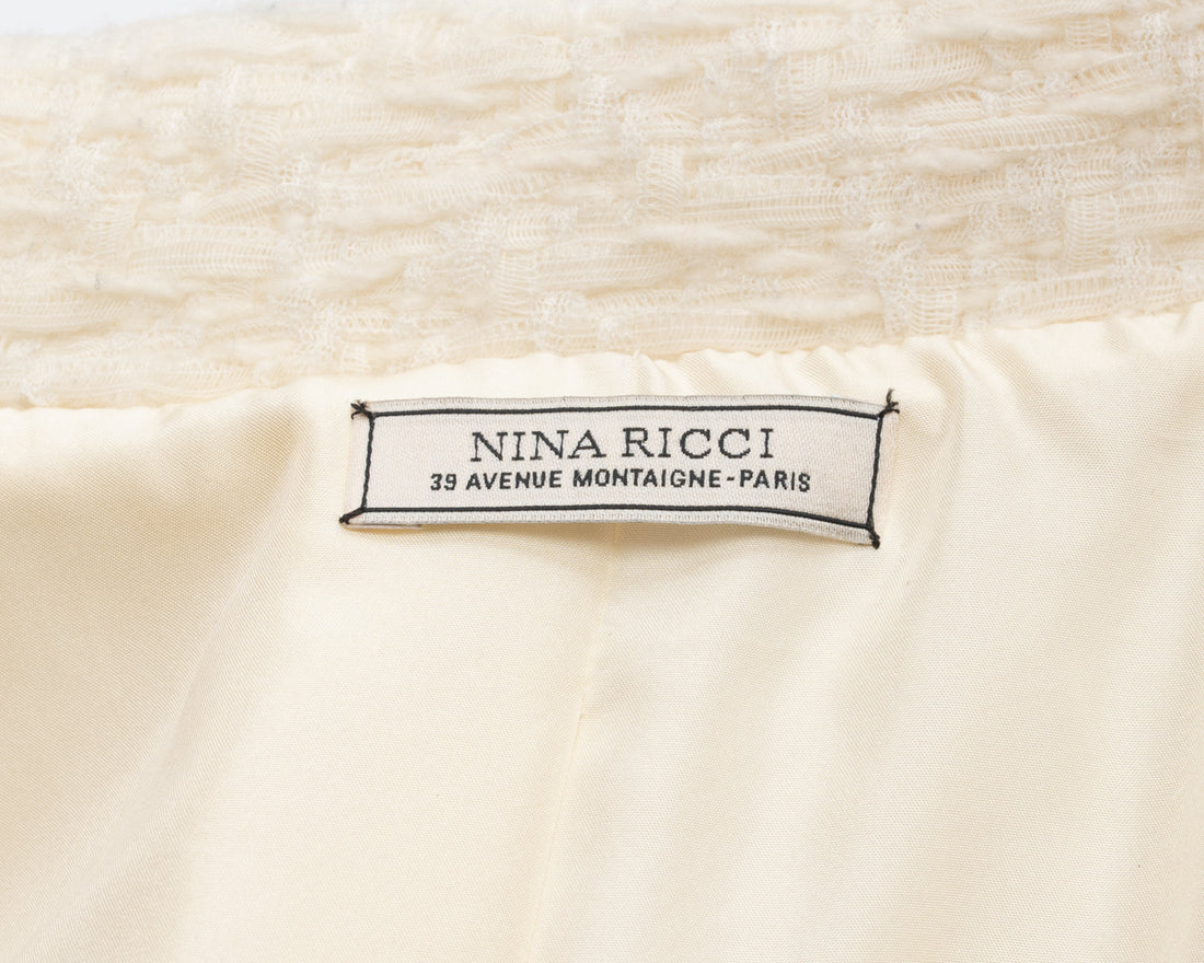 Nina Ricci Fall 2015 Ivory Tweed Wool Jacket - 6