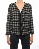 Chanel Fall 2011 Ad Campaign Silver Black Check Tweed Jacket - 40